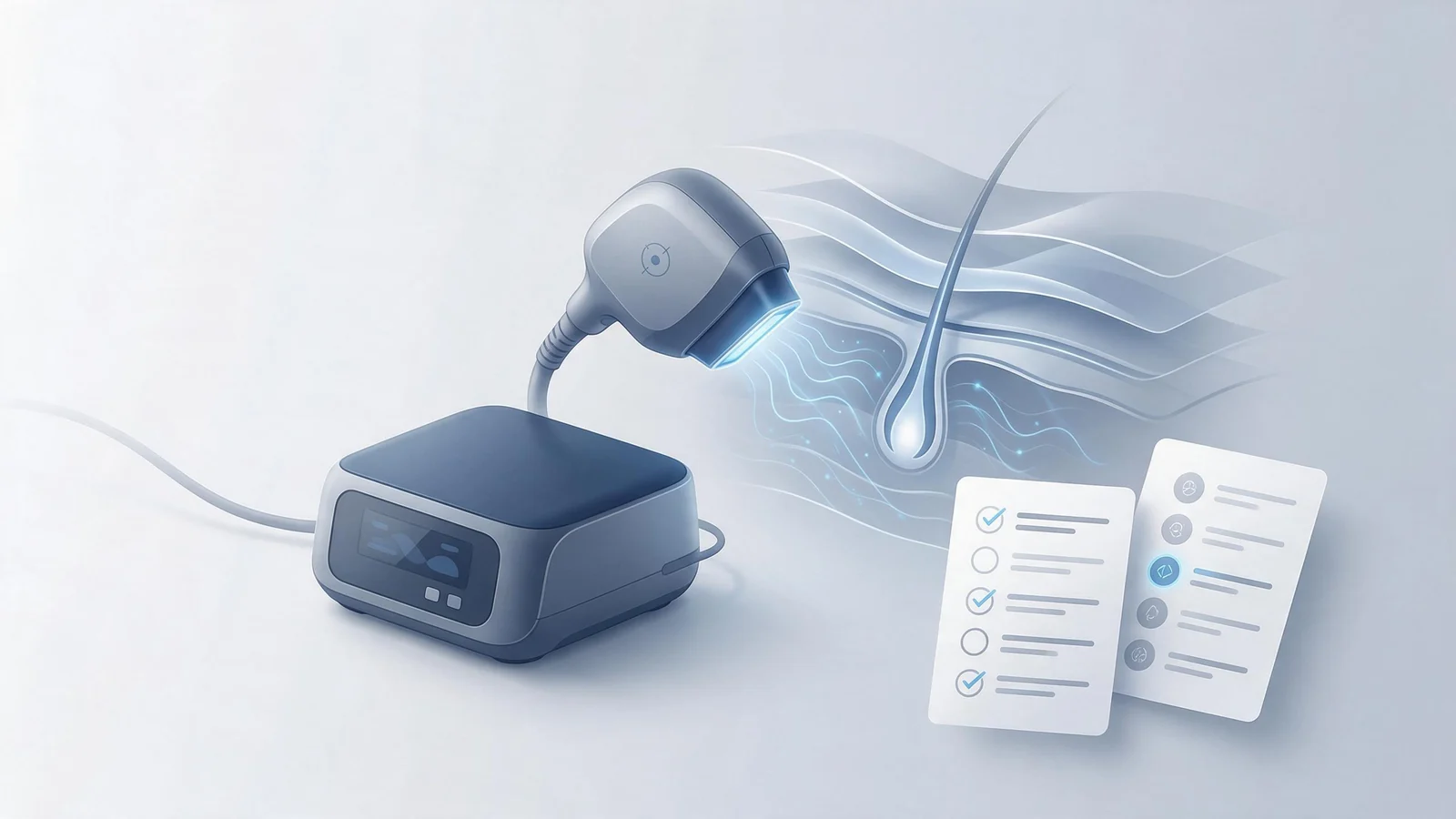 Technical design illustration for the guide "Facial Laser Hair Removal Machine: A Buyer's Guide"
