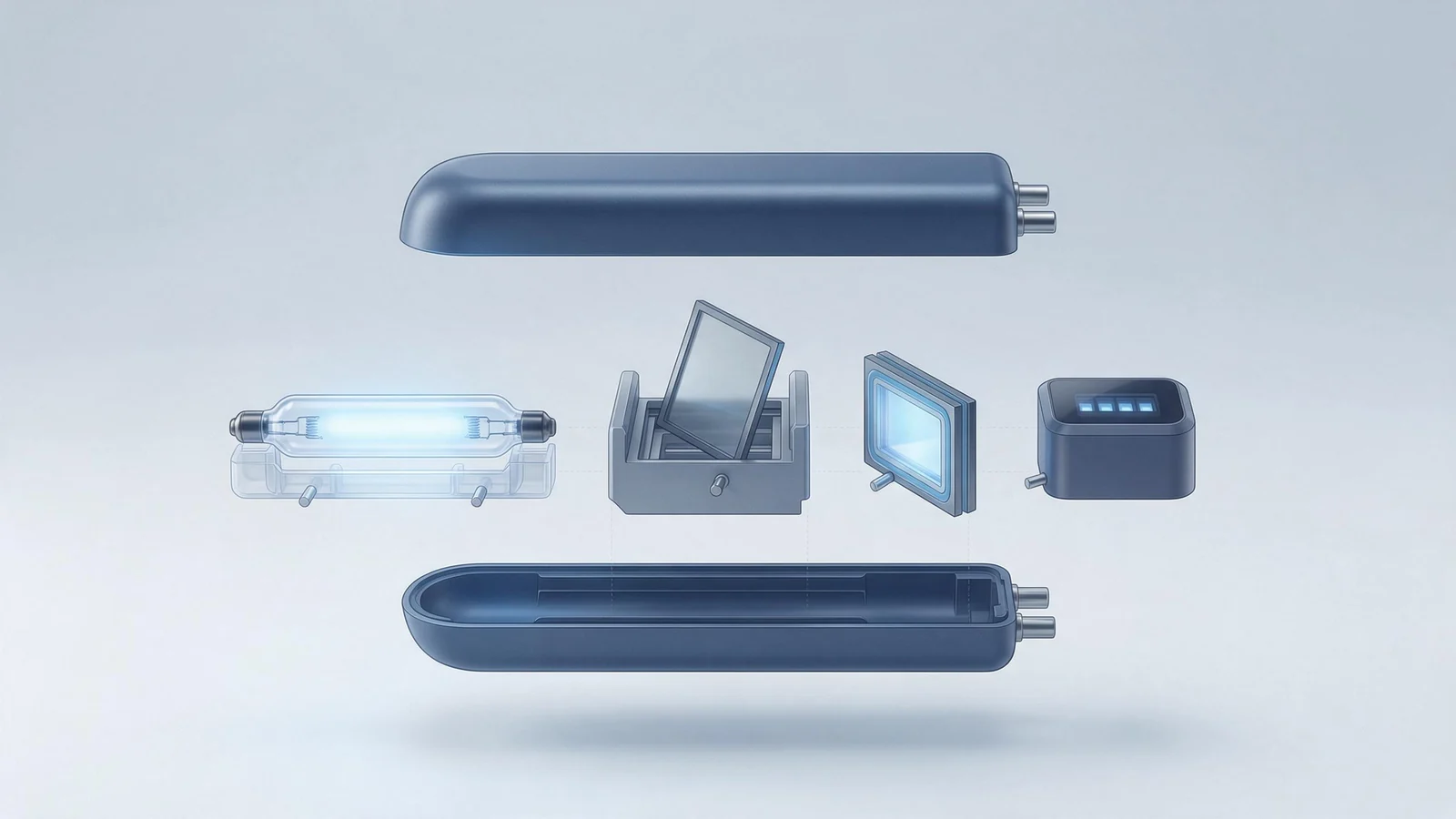 Technical design illustration for the guide "The IPL Handpiece: Lamp, Filters, Cooling and What Wears Out"